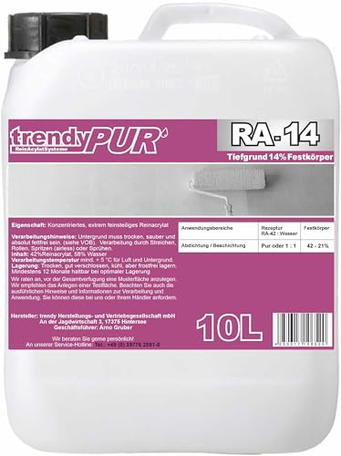 trendybau ACRYL-TIEFGRUND 10L – Tiefengrund wasserverdünnbar & atmungsaktiv für Innen- und Außenbereich – Grundierung für Putz, Beton, Gipskarton & Mauerwerk – transparent