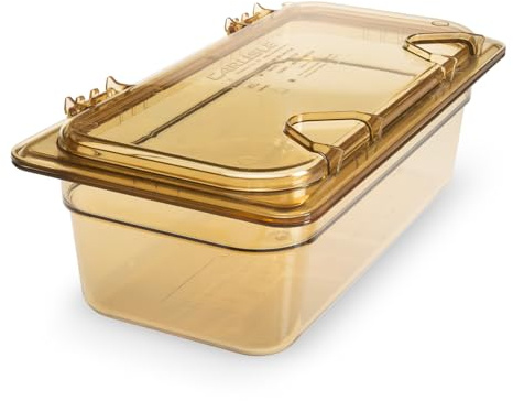 Carlisle FoodService Products Storplus High Heat Food Pan, Chafing Pan for Catering, Buffets, Restaurants, High Heat Plastic, 1/4 Size 4 Inches Deep, Amber