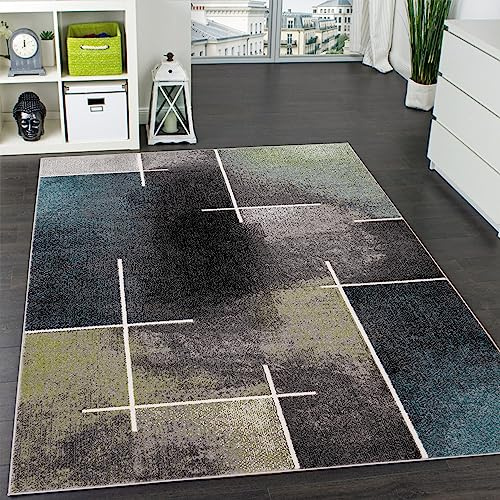 Paco Home Designer Teppich Kariert Modern Trendig Meliert Eyecatcher in Grau Türkis Grün, Grösse:70x250 cm