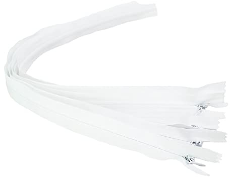 Trimz Invisible Zippers 5 Pack – 40cm White Nylon Concealed Zip Fasteners for Dresses, Skirts, Cushions, and Craft Sewing