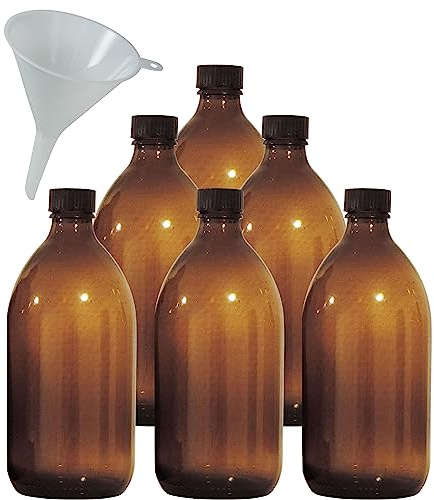 Viva-Haushaltswaren Gabriele Hesse e.K. Lot de 6 bouteilles de pharmacie marron de 500 ml fabriquées en Allemagne et sans BPA – Avec entonnoir de remplissage