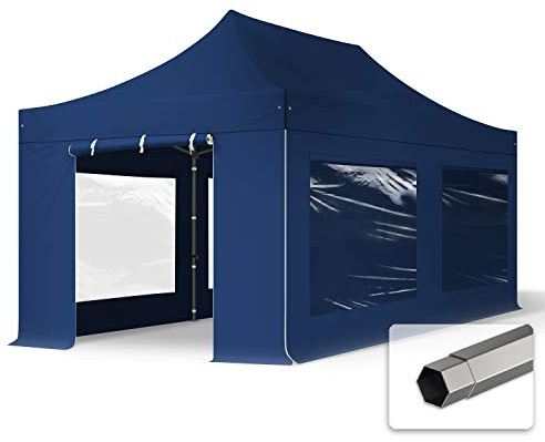 TOOLPORT Faltzelt Faltpavillon Pavillon 3x6m - mit 4 Seitenteilen (Panoramafenster) Premium Dach Partyzelt blau