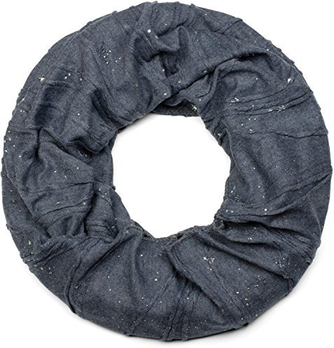 styleBREAKER Loop Schal mit Falten und Metallic Splashes Sterne und Pailletten, Schlauchschal, Tuch, Unisex 01017073, Farbe:Jeansblau meliert