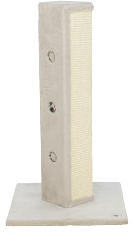TRIXIE Soria Kratzbaum 80 cm - Katzenkratzbaum mit weichem Stoff bezogenem Boden und strapazierfähigem Sisalseil - mit Peek-a-Boo Ausschnitten, Versteckspiel und Suchen Katzenspielzeug - in Greige