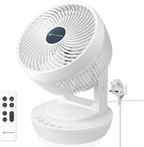 MYCARBON Desk Fan Quiet Cooling Fans Turbo 1800m³/h Electric Air Circulator Oscillating Fan Remote Control with ECO Mode for Table, Bedroom 9 inch