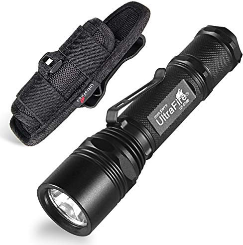 UltraFire WF-506B Mini LED Taschenlampe mit Holster, Hell 1000 Lumen 5 Modi, Taktische Taschenlampe mit Gürtelhalterung Tasche, 360 Grad Drehbarer Gürtel Clip