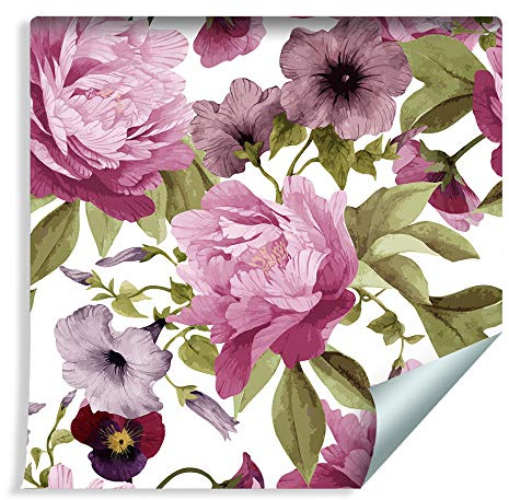 Muralo Photo Wallpaper Flowers Roses 1000 x 53 cm Non-Woven Wallpaper Wall Wallpaper Pansy Field Winds Peonies Living Room Bedroom Modern Wall Picture Stone Effect Concrete 3D Wall Decoration
