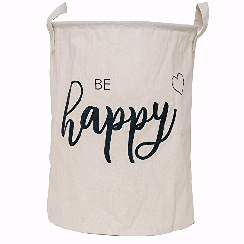 Wäschekorb aus Baumwolle Stoff faltbar für Schmutzwäsche, Spielzeug, Aufbewahrungskorb, Organizer (Be happy)