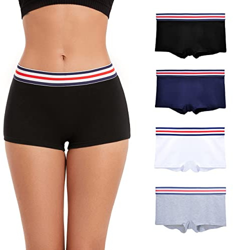 ZLYC Women Cotton Boxer Shorts Comfort Breathable Panties Stretch Underwear(4 Pack Assorted),S