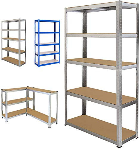 Schwerlastregal Lagerregal Verstellbare Steckregal, MDF-Platten Regal Garagenregal Kellerregal Werkstattregal, bis 875 kg belastbar, 180cm x 90cm x 40cm, Verzinkt Beschichtet