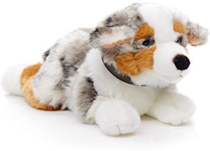 Uni-Toys - Cane pastore australiano con collare, disteso - 40 cm (lunghezza) - Cane di peluche - peluche