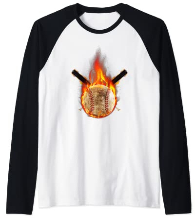Fire Flame Design Baseball bat Burning Baseball Raglan Baseball Tee