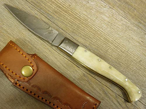 Coltello sardo Pattada Damasco Manico in osso di tibia 22 cm sardegna