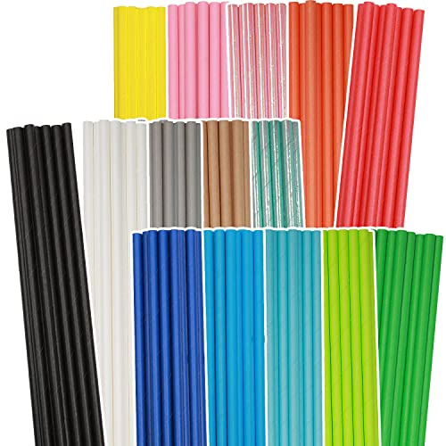 Rainbow Paper Straws - 150 Pack Disposable Straws in Bulk (15 Solid Colors) by qiqee