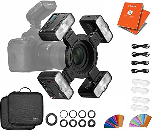 GODOX MF-12 K4 Macro Flash Kit, 2.4G Wireless TTL Flash with Rechargeable Lithium battery, 500 Full Power Flash, 0.01-1.7s Recycle Time Macro Flash Set of 4 Compatible with Nikon, Sony, Canon, Fuji