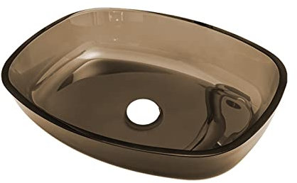 Vaso per Lavabo in Vetro Trasparente per Lavabo da Bagno Senza Motivo Nessuna Struttura, Installazione da Appoggio, 54×41×11cm,Coffee
