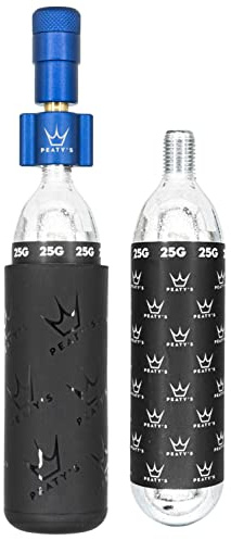 Peaty's Holeshot CO2 Inflator - Reifenfüller Fahrrad mit 2 x 25g CO2 Kartusche, Aufblaskopf und Frostschutzhülle, Fahrradpumpe Alternative zur Luftpumpe, Geeignet für Presta-Ventile