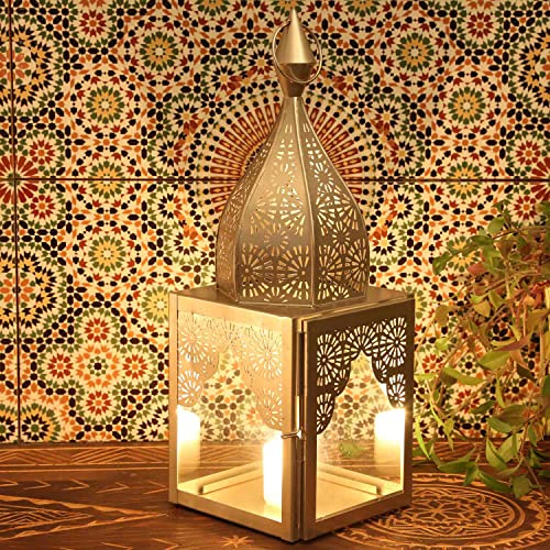 Casa Moro Orientalisches Windlicht Modena Silber M aus Glas & Metall Höhe 44 cm in Minarett Form, Marokkanische Glaslaterne Kerzenhalter | schöne Ramadan Laterne wie aus 1001 Nacht | IRL670