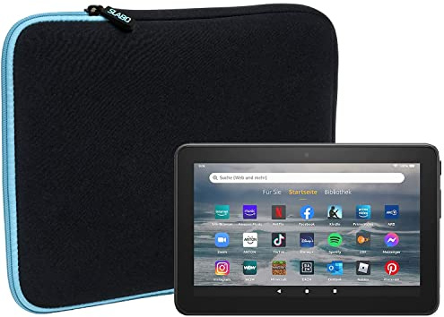 Slabo Tablet Tasche Schutzhülle für Amazon Fire 7-Tablet (2022, 12. Gen.) Hülle Etui Case Phablet aus Neopren – TÜRKIS/SCHWARZ