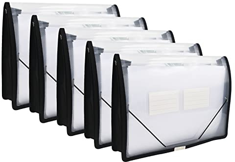 Lot de 5 dossiers extensibles avec rabat et cordon de fermeture, pochettes transparentes imperméables de 7,1 cm, format A4 pour la maison, l'école, le bureau