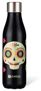 LES ARTISTES Paris A-4299 Bottle'Up, 500 ml, Gourde isotherme sans BPA, Réutilisable, Garde au chaud 12h et au froid 24h, Acier Inoxydable, Design Sugar Skull