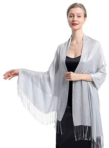 RonFoxi Damen Stola für Abendkleider, Pashminas Schals für Damen, Eleganter Glitzer Schal mit Fransen für Hochzeit, Party, festliche Anlässe