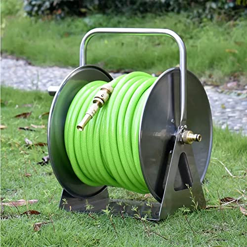 ZCBYBT Wand/Boden montiert Metall Schlauchtrommel, Edelstahl Garten Schlauchtrommel mit 4/8 in Schlauch für Outdoor Gartenschläuche Halter Lagerung,40m