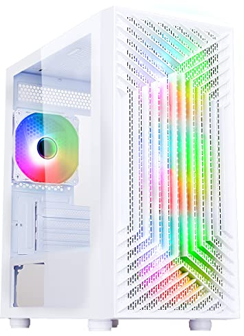 CiT Terra Micro-ATX PC Gaming Case M/ATX with Tempered Glass Side Panel with 3 Front ARGB Infinity Fans & 1 Rear ARGB Infinity Fan Included | White