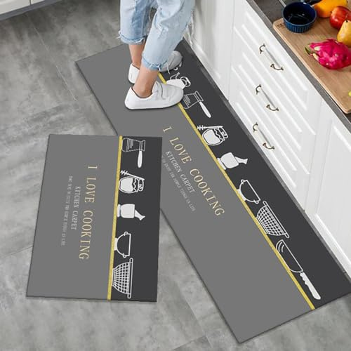 LY4U Ensemble de Tapis de Cuisine Antidérapant Lavable, Ensemble de Tapis de Cuisine de 2 pièces, 50x80 + 50x150 cm Tapis de Sol pour Le Bureau de Décoration à la Maison