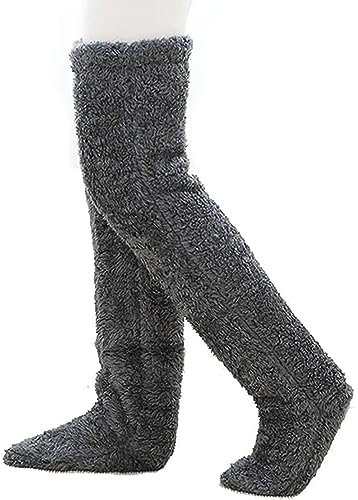 Plüsch Pantoffel Strümpfe Pelz Lange Beinwärmer für Frauen Männer Hoch Fuzzy Socken Winter Kuschelsocken Overknee Flauschig Warme Fleece Slipper Socken Winter Zuhause Schlafen (Einheitsgröße,A)