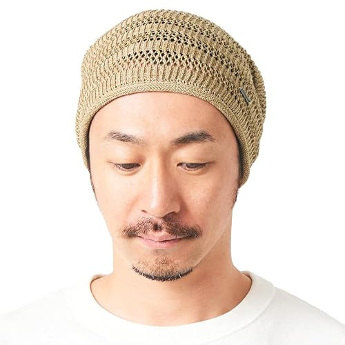 CHARM Damen Herren Leinen Mütze - Hipster Slouch Beanie Strick Hut Masche Japanische Mode Sommer Dunkelbeige