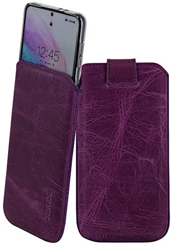 Suncase Etui Tasche kompatibel mit Samsung Galaxy S24 Plus 5G Hülle mit ZUSÄTZLICHER Case/Schale/Bumper Lasche mit Rückzugfunktion Handytasche Ledertasche Schutzhülle in antik-lila