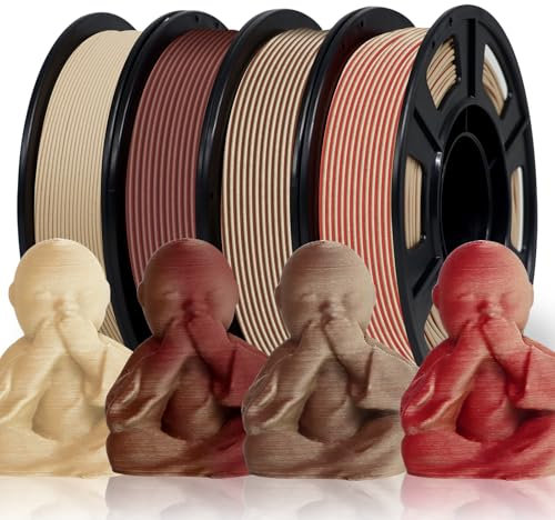 RepRapper Holz Filament Bundle, 3D-Drucker-Filament Holz PLA 1.75 mm– Enthält echtes Holzfaser, Maple, Cherry, Mahogany, Bamboo, Holzfarbe Wood Filamenter-Pack für 3D-Druck，250g X 4 Pac