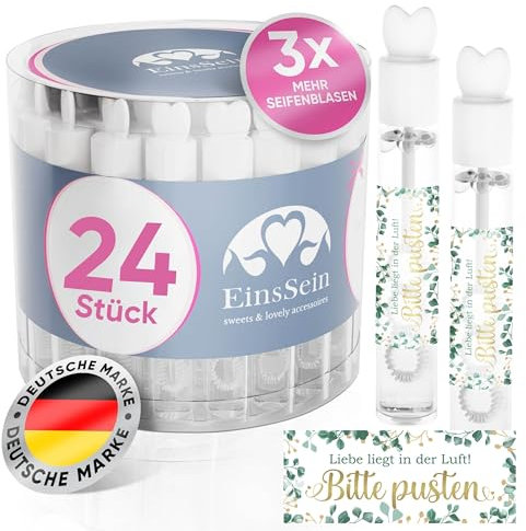 EinsSein Seifenblasen Hochzeit Lovegläschen 24 Stück | Herz Seifenblasen mit Bitte Pusten gold-grün Aufkleber | Gastgeschenke Hochzeit Standesamt Kirche Trauung | Deko & Tischdeko Taufe