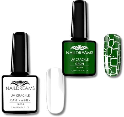NAILDREAMS UV Polish Color Crackle Set mit Crackle BASE Weiß und Crackle Grün – Kreatives Crackling Finish für einzigartige Nail Designs, Nagellack, Gel Polish