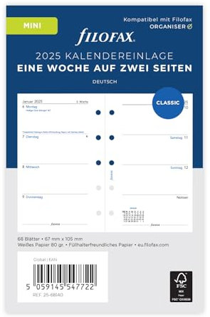 Filofax Mini 1 Woche auf 2 Seiten (deutsch)2025