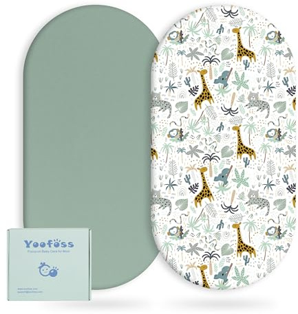 Yoofoss Moses Basket Sheets 41 x 84 cm, Pram Sheet Fitted Soft & Breathable for Newborn Baby Boy and Girl, Crib Bassinet Mattress Protector Snuzpod Bedside 2 Pack