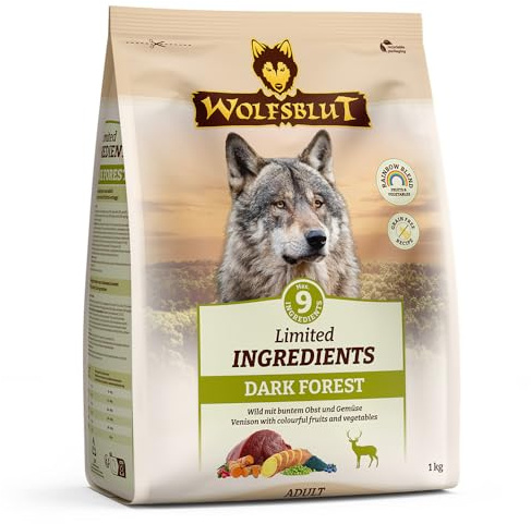 WOLFSBLUT – Dark Forest Adult Limited Ingredients | Trockenfutter mit maximal 9 Zutaten, ideal für ernährungssensible Hunde. Getreidefreies Alleinfutter ohne Zusatzstoffe im Beutel | 1kg Wild