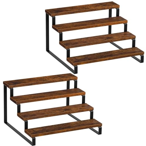 Giikin Gewürzregal mit 4 Ebenen, 2 Stück, Holz-Gewürzregal für Arbeitsplatte, Küchentheke, Aufbewahrungsregale, Cupcake-Ständer, Präsentationsständer, rustikales Braun