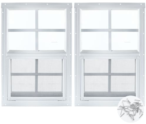 12 x 18 Shed Window, 2 Pack White Flush Mount Household Windows with Tempered Glass and Fiberglass Screen for Shed, Garage, Chicken Coop, Playhouse, Small Tiny House