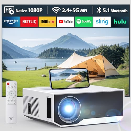 ZDK 2024 New 1080P Projector with 5G WiFi, Full HD 1080P, Supports BT 5.1 Projector for Home Cinema, Compatible with Smartphones, Android/iOS/TV Box/PS5/XBOX. (White, 20000L)