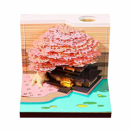 LiveGo 2026 3D Kalender - LED-Licht Papierschnitzkunst Schreibtischkalender mit Notizblock, Notizheft | DIY Dekorationsgeschenk für Weihnachten, Einweihung, Büro, Zuhause