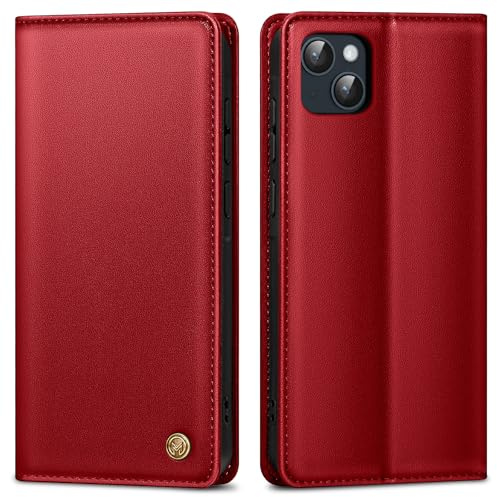AIMOYU Handyhülle für iPhone 14 Hülle,Premium Lederhülle Schutzhülle Tasche für iPhone 14 Hülle Wallet Kartenfach Standfunktion Flip Case für iPhone 14 Klappbar, Rot