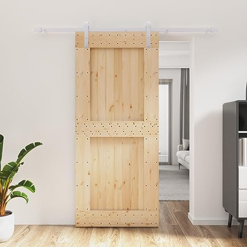 AUVYI Schiebetüren für Lagerhallen mit Beschlag Weiß 90x3,6x210 cm Massives Kiefernholz und Stahl Schibetür Wohnzimmertuer Schwebetür Sliding Door Zimmertür Scheunentor Holztuer Innentüren