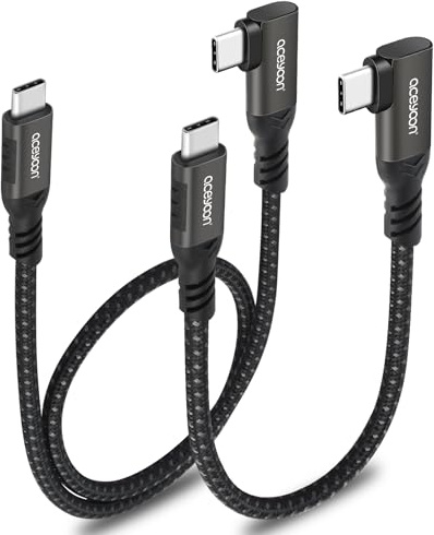 aceyoon 240W USB C Cable Corto, 15cm+50cm Cable USB C a USB C 5A PD Cable de Carga Rápida USB C ángulo de 90 Grados con Chip E-Maker para iPhone 16 15 Pro Max, para MacBook, para Galaxy, para Huawei