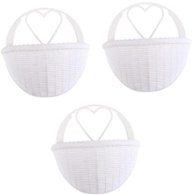 POPETPOP 3 Stück Wand Blumenkorb Aus Kunststoff Simuliertes Rattan Weiß Langlebig Und Dekorativ Für Wand Fensterbank Balkon Und Garten