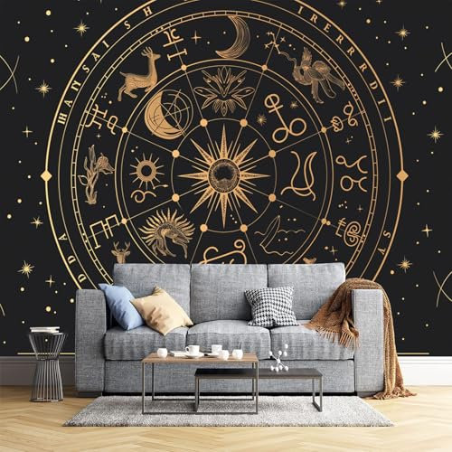JEDTAKCT 300X210Cm Seidetapete Mysteriöse Konstellationtapete Elegance Tapete Im Tarot-Ästhetik Design Tapete Wandtapete Wohnzimmer Schlafzimmer Flur Strukturtapete