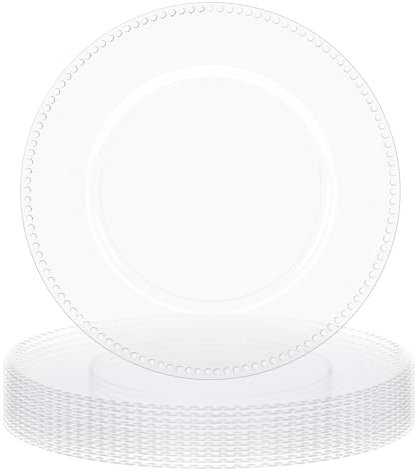 MAONAME 13 Clear Charger Plates Set of 12, Round Chargers for Dinner Plates, Plastic Table Beaded Chargers, Plate Chargers for Table Setting, Wedding Decor