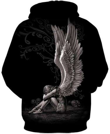 SHELOG Skull Girl Angel Wings Men's Fashion 3D Printed Hoodie Festival Street Front Pocket Design Sweatshirt