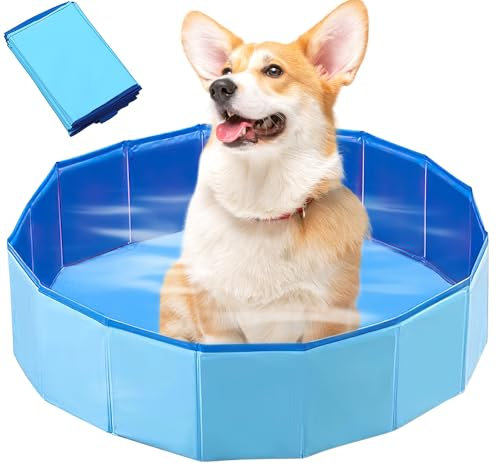 LUFEIS Hundepool, 60x20 cm Hundepool Schwimmbad, Hundebecken Faltbar mit Ablassventil, Planschbecken rutschfest, Swimmingpool für Hunde, Faltbarer Pool Schwimmbecken für Kleine Hunde, Katze (Blau)
